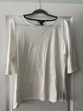 Lands' End White Boatneck 3/4 Sleeve Top